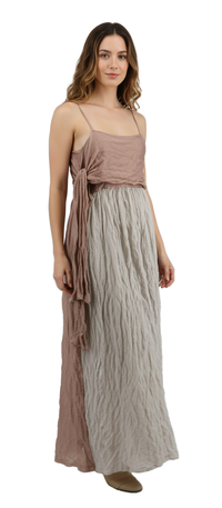 EMPORIO ARMANI Emporio Armani Two-Tone Crinkled Silk Maxi Dress in Rose and Dove Grey-IT42