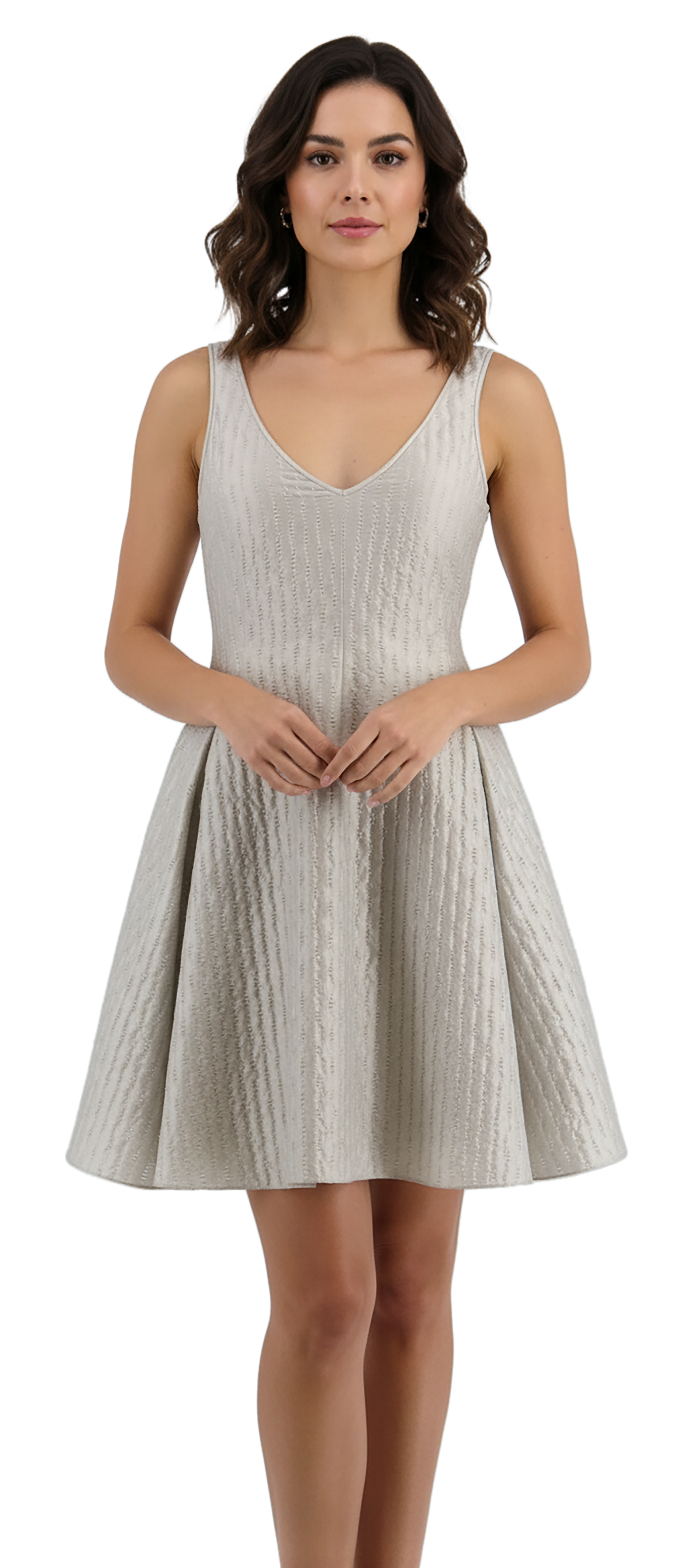 Emporio Armani Taupe Textured Jacquard Sleeveless Fit & Flare Dress-IT40
