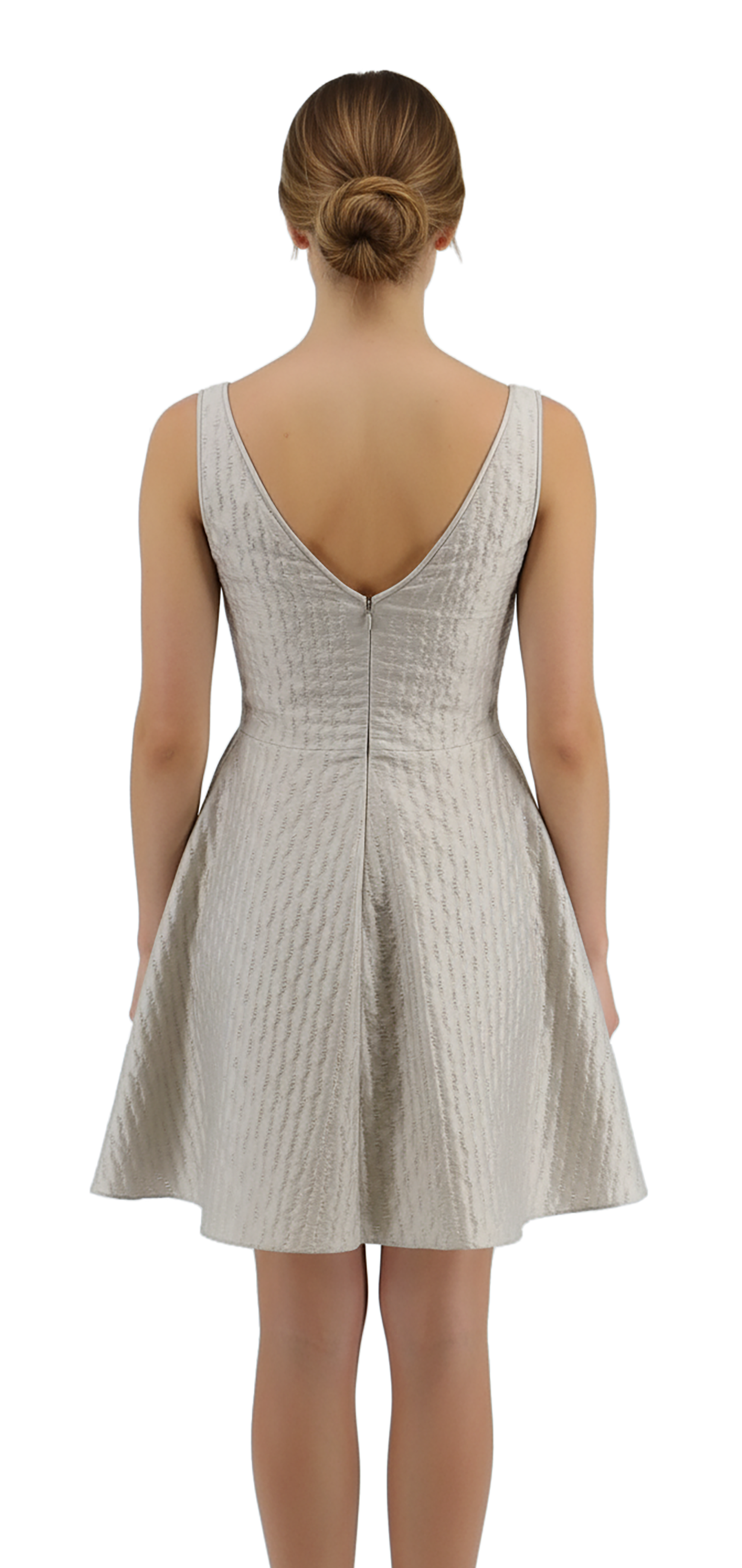 Emporio Armani Taupe Textured Jacquard Sleeveless Fit & Flare Dress-IT40