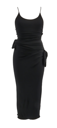 Emporio Armani Black Spaghetti Strap Ruched Side-Tie Midi Dress-IT38