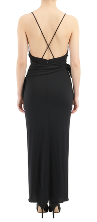 Emporio Armani Black Spaghetti Strap Ruched Side-Tie Midi Dress-IT38