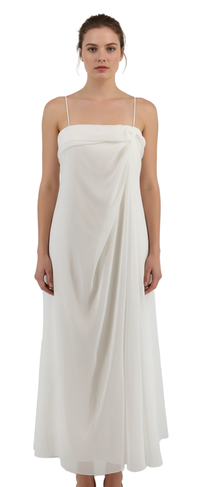 Emporio Armani White Draped Spaghetti-Strap Evening Gown-IT40