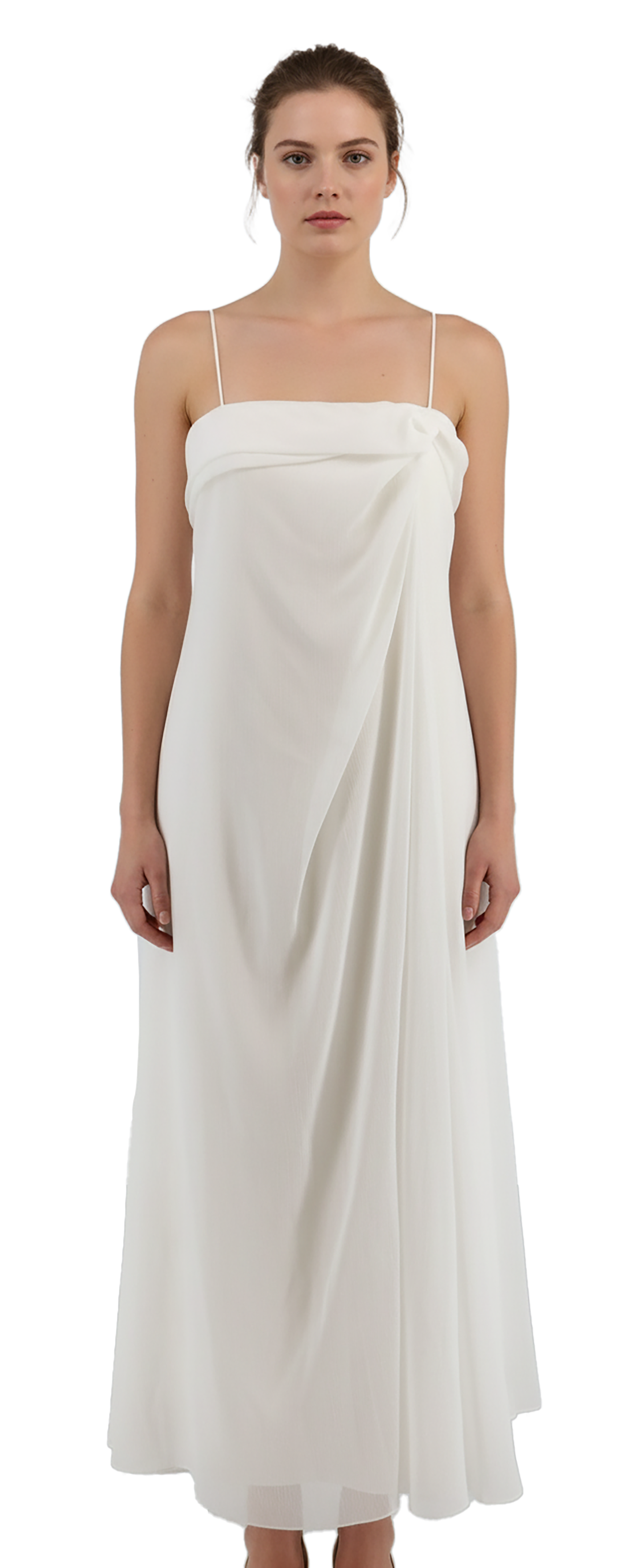 Emporio Armani White Draped Spaghetti-Strap Evening Gown-IT40