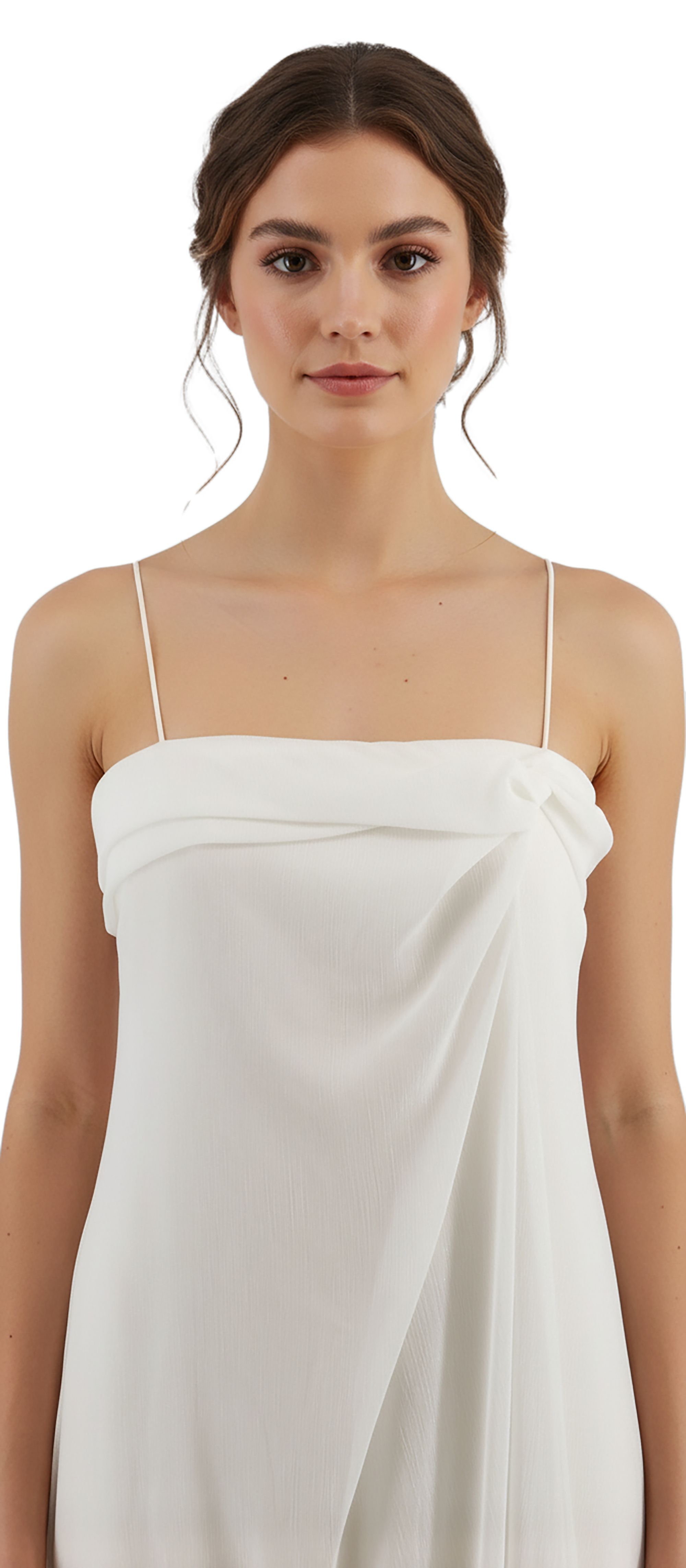 Emporio Armani White Draped Spaghetti-Strap Evening Gown-IT40