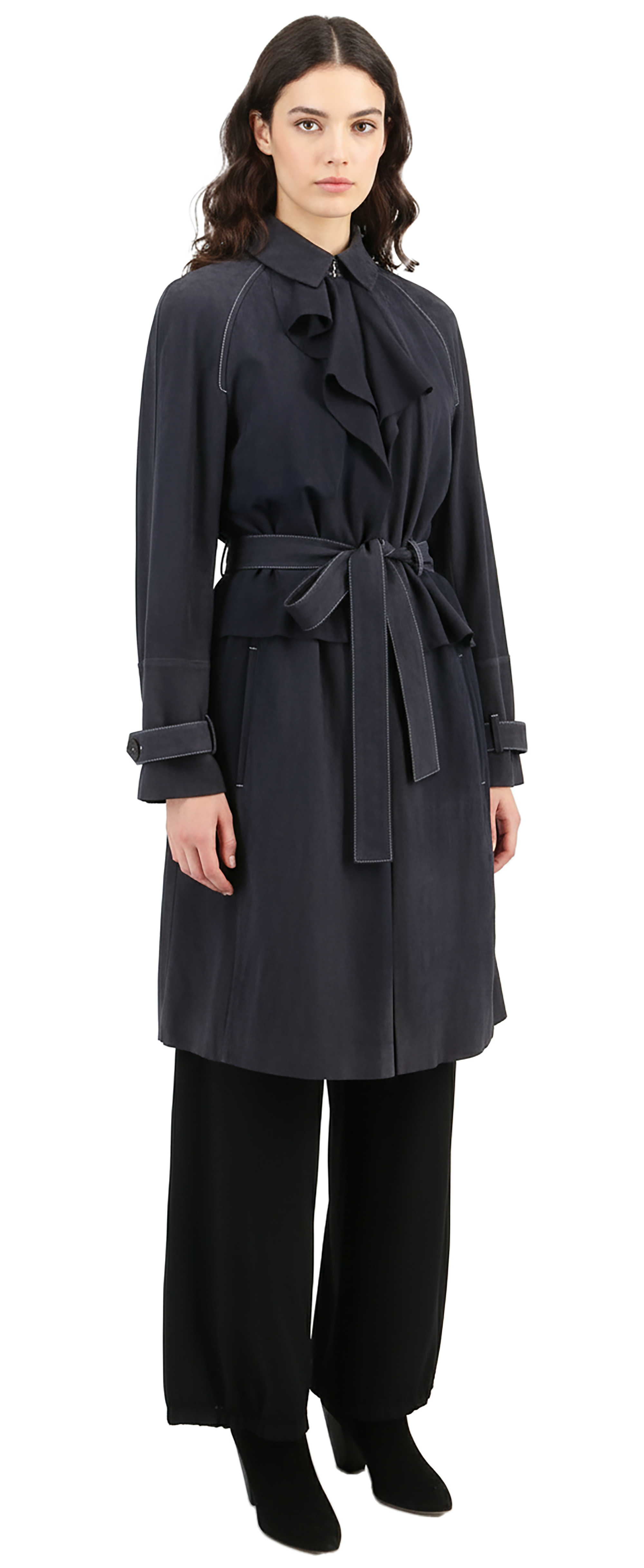 Emporio Armani Navy Blue Leather Womens Trench Coat