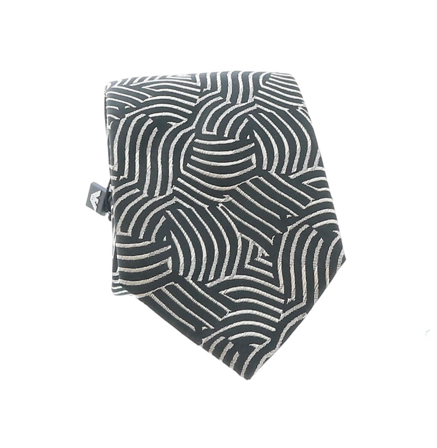 Emporio Armani Black Silver wave pattern 100% Silk Mens Tie