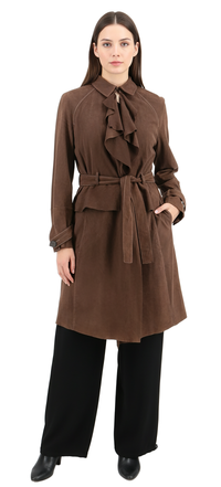 Emporio Armani Navy Blue Leather Womens Trench Coat