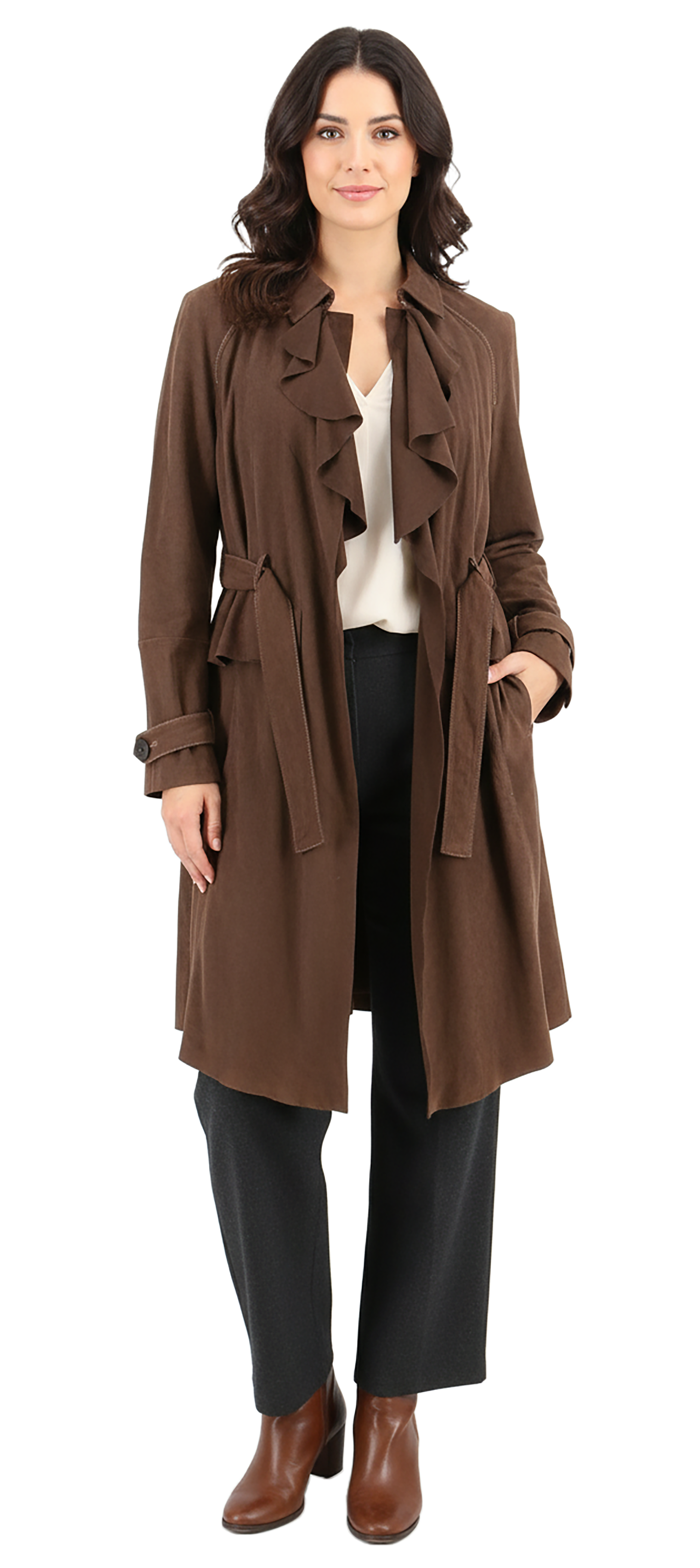 Emporio Armani Navy Blue Leather Womens Trench Coat