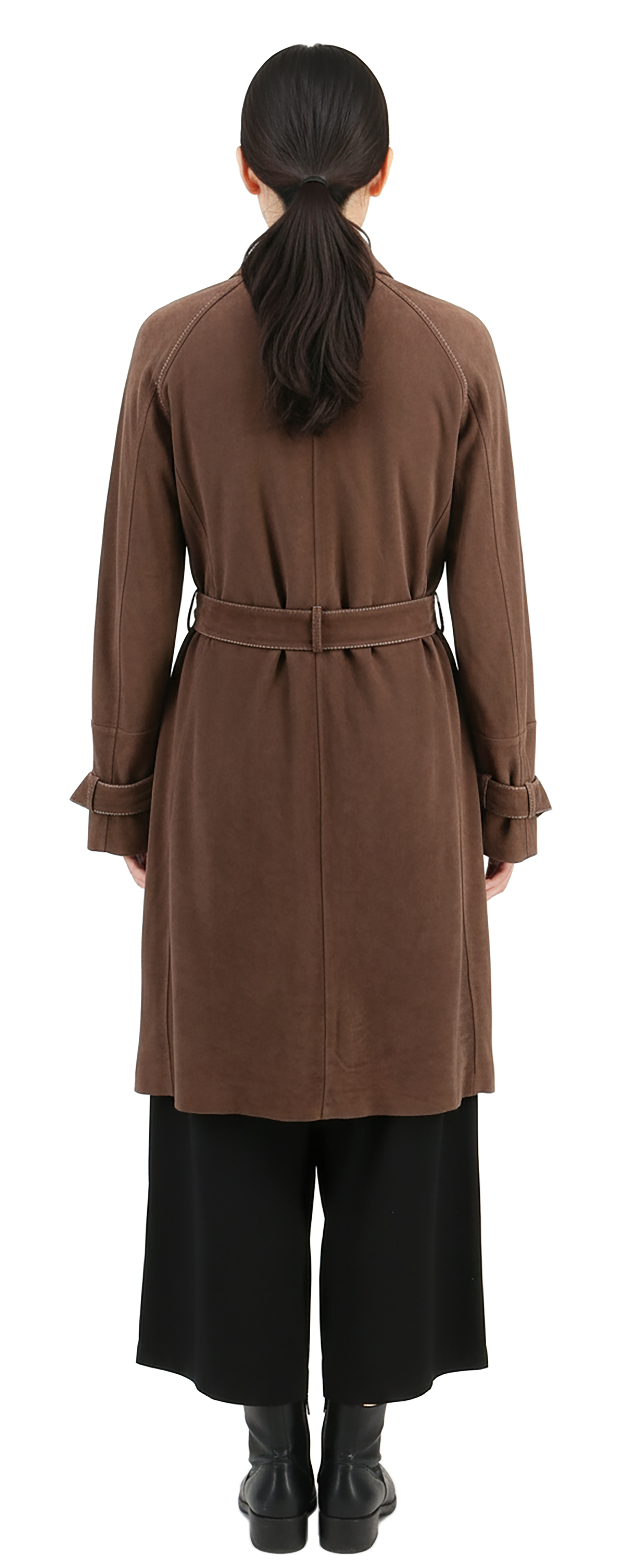 Emporio Armani Navy Blue Leather Womens Trench Coat