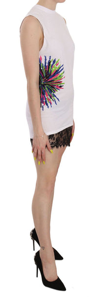 Dsquared² White Printed Crew Neck Sleeveless Bodycon Mini Women's Dress
