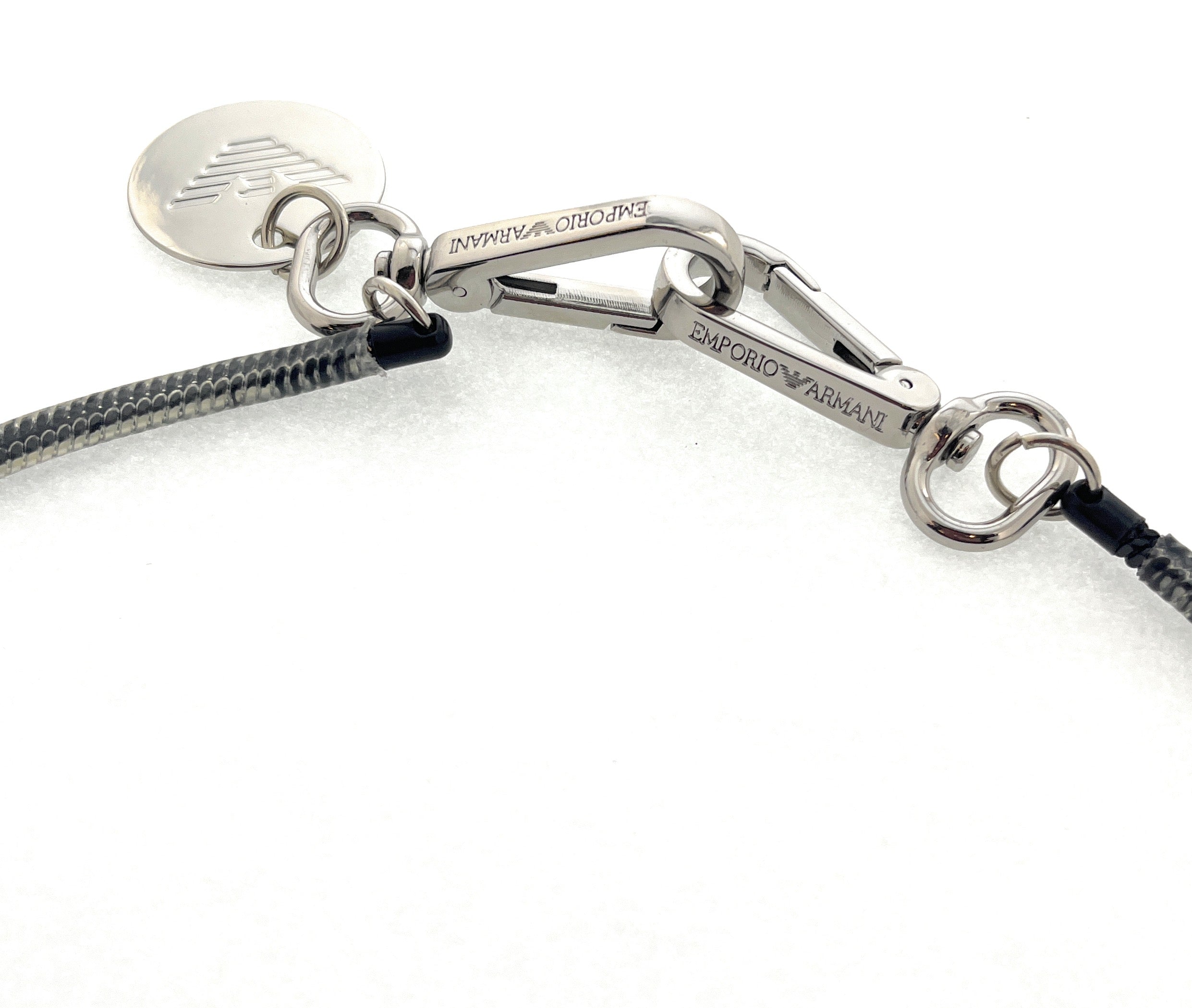 Emporio Armani Grey Rubber Cord Chain with Carabiner Clips