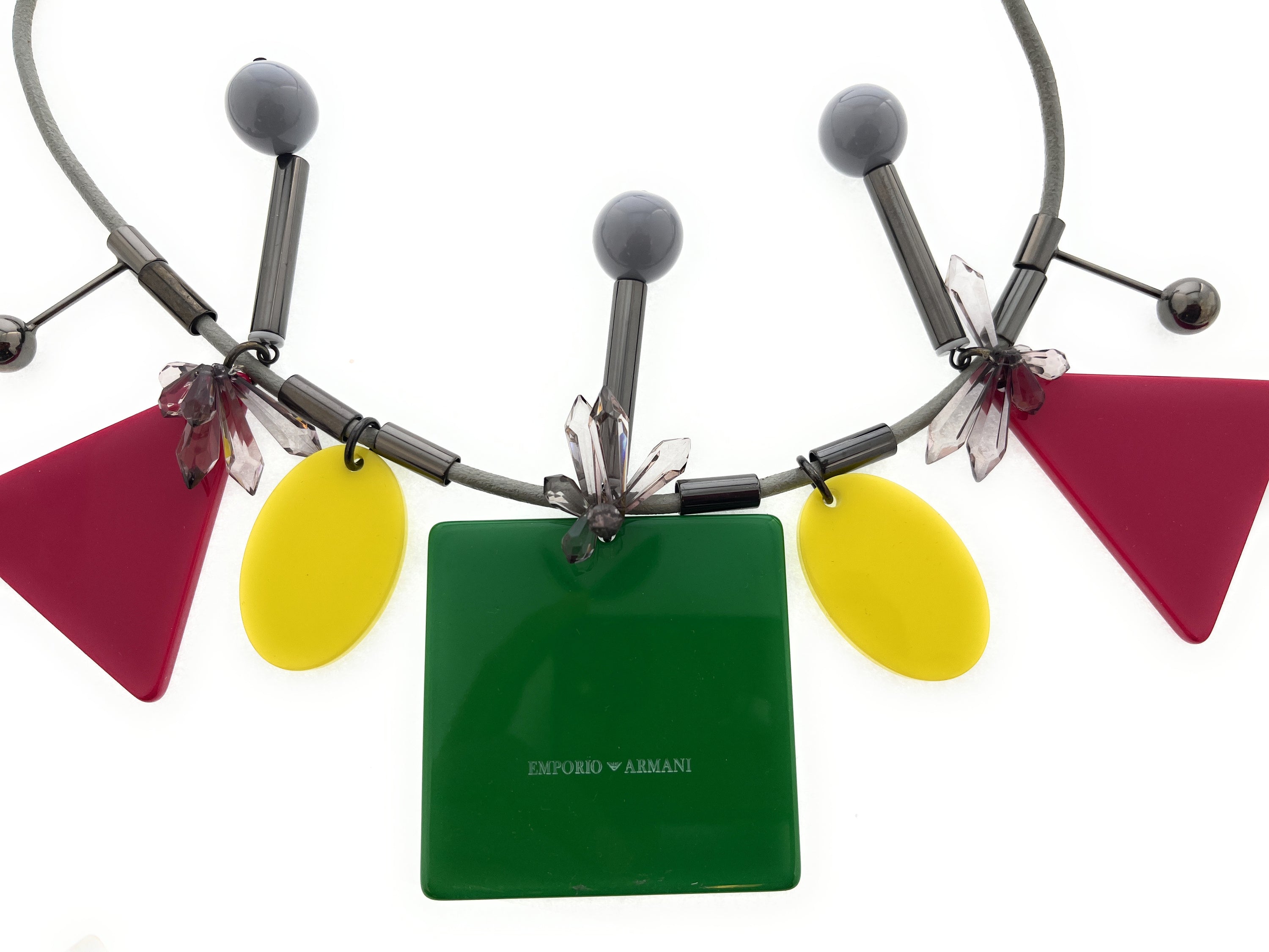 Emporio Armani Multicolor Resin Multicolor Geometric Statement Necklace with Charms