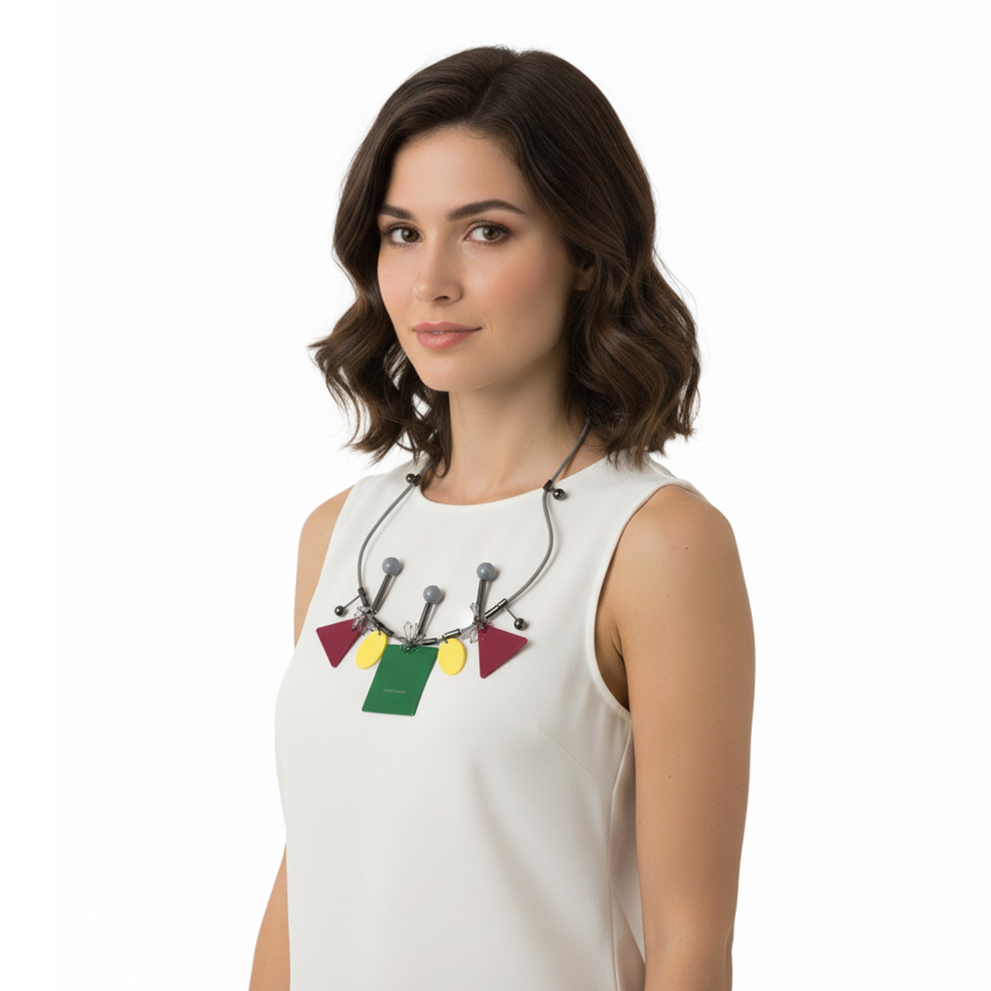 Emporio Armani Multicolor Resin Multicolor Geometric Statement Necklace with Charms