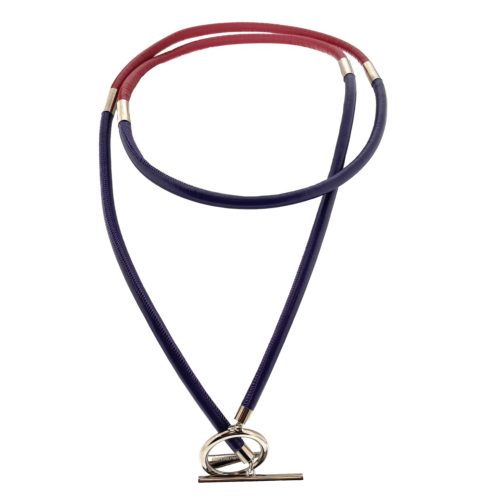Emporio Armani Red Blue Tricolor Cord Necklace with Clasp