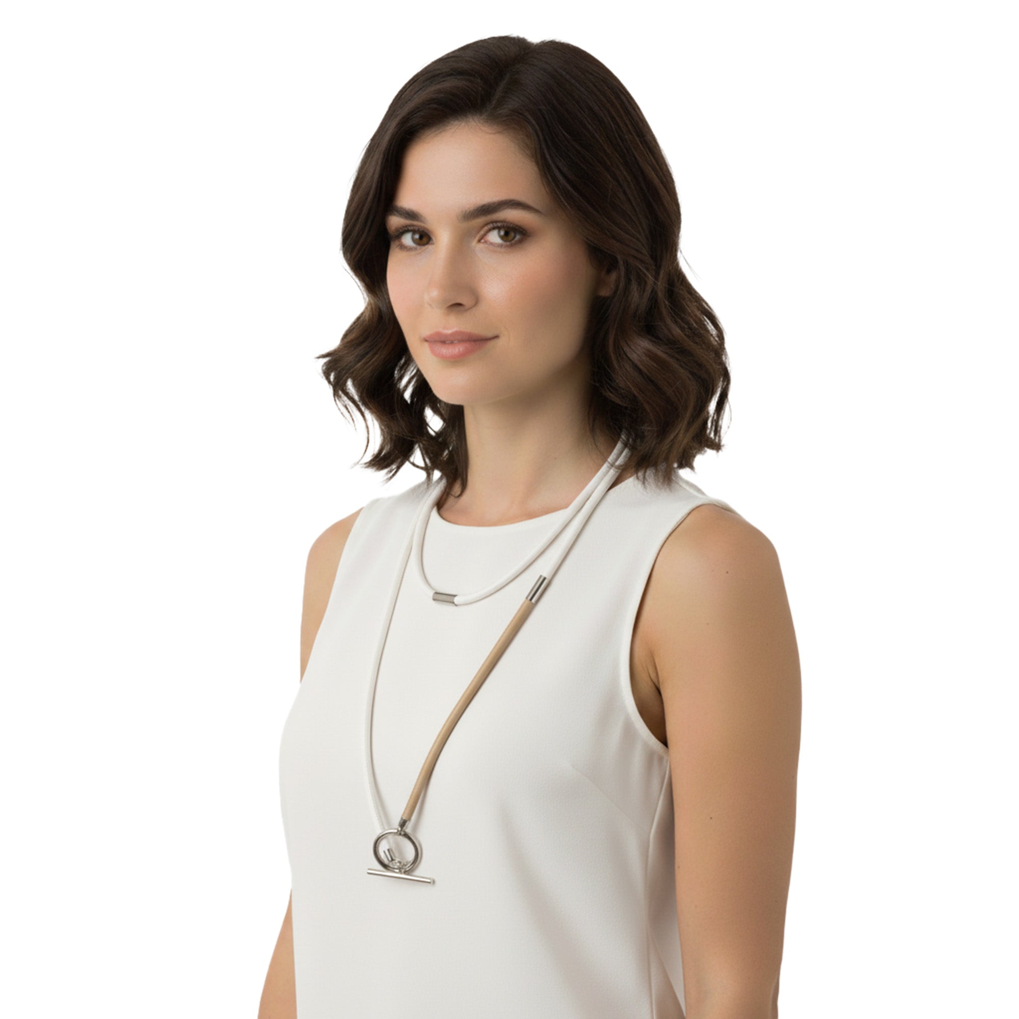 Emporio Armani Beige Cord Necklace with Clasp