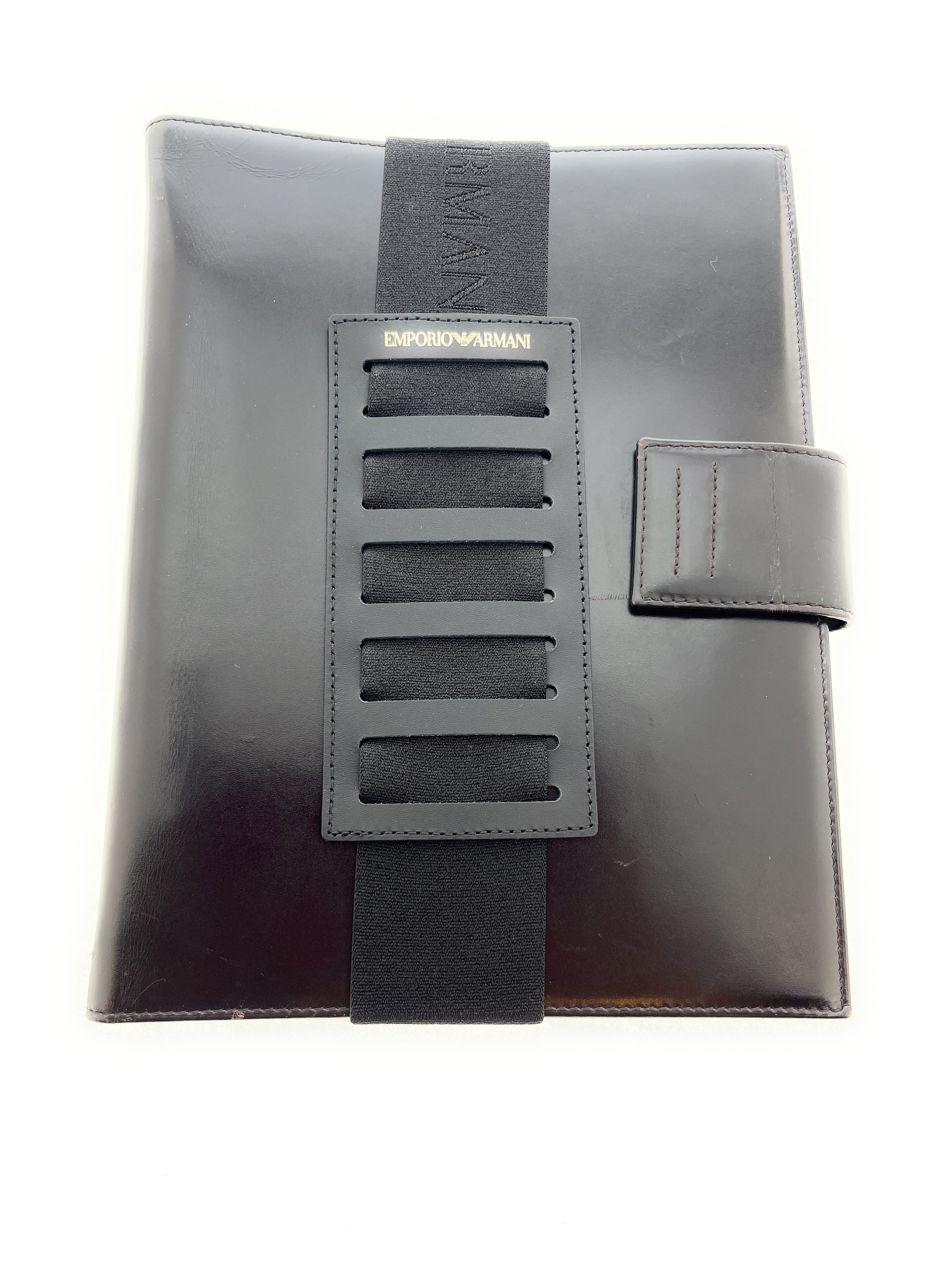 Emporio Armani Black Leather Notebook Belt