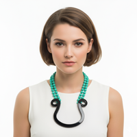 Emporio Armani Abrtract Green Statement Necklace with Beads Detail Necklace