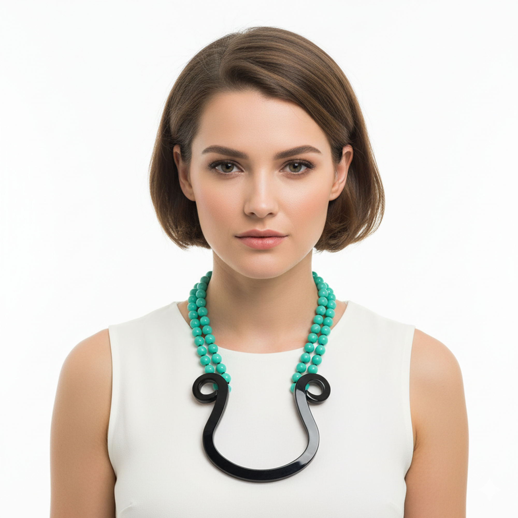 Emporio Armani Abrtract Green Statement Necklace with Beads Detail Necklace