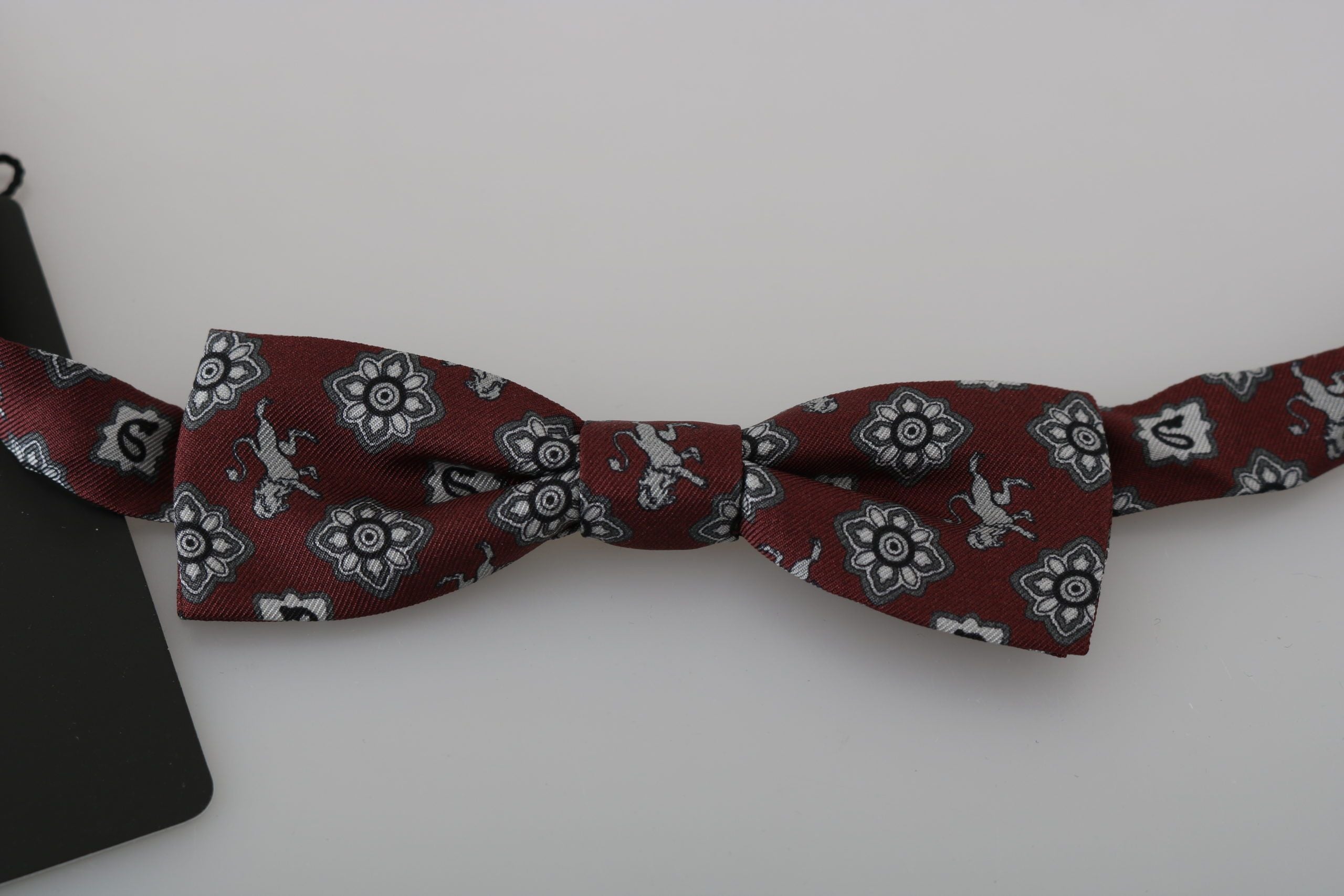 Dolce & Gabbana Dolce & Gabbana Men Bordeaux Maroon Lion Silk Adjustable Neck Bow Men's Tie