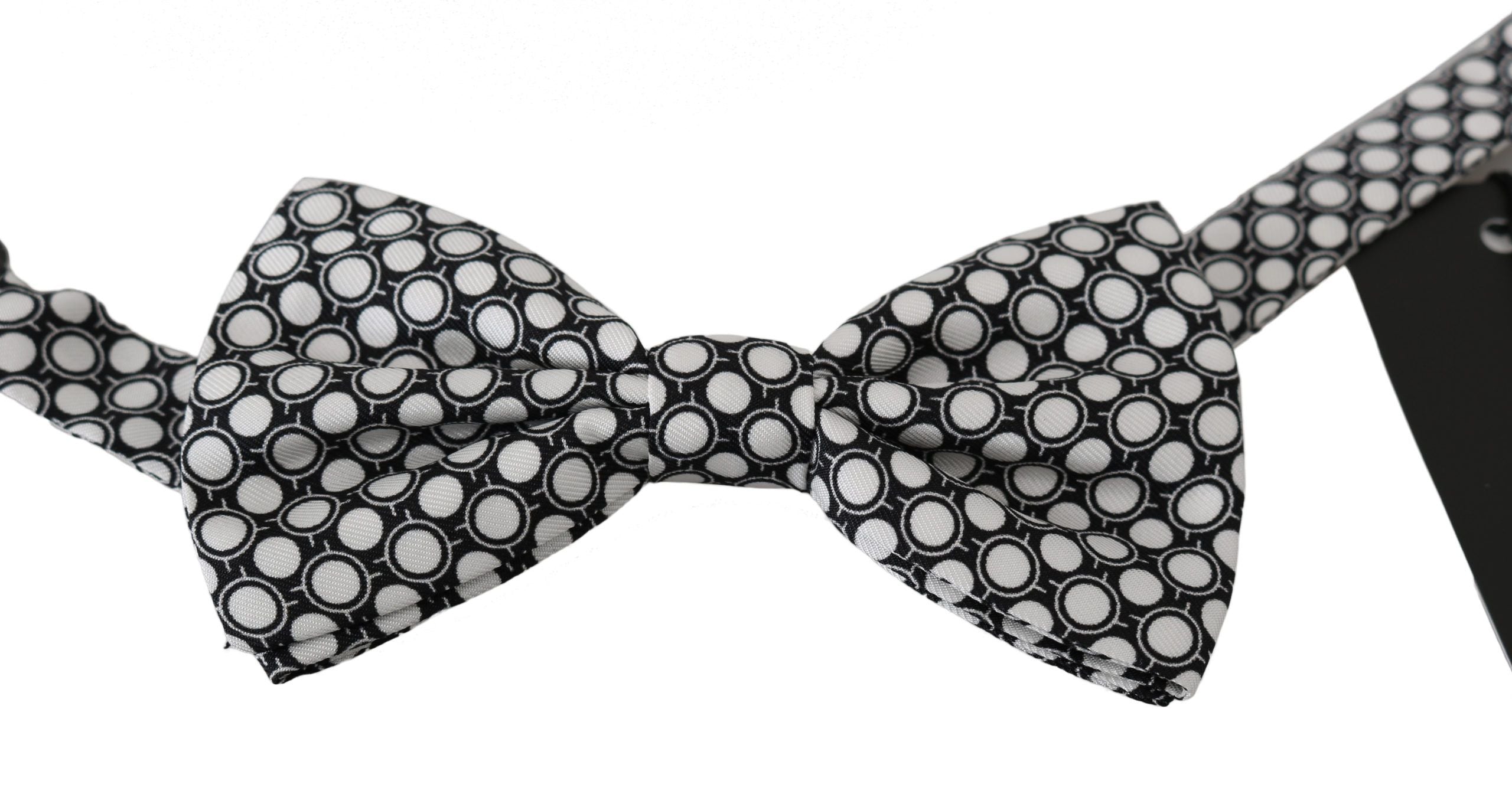 Dolce & Gabbana Dolce & Gabbana Men Black White Circles Adjustable Neck Papillon Bow Men's Tie