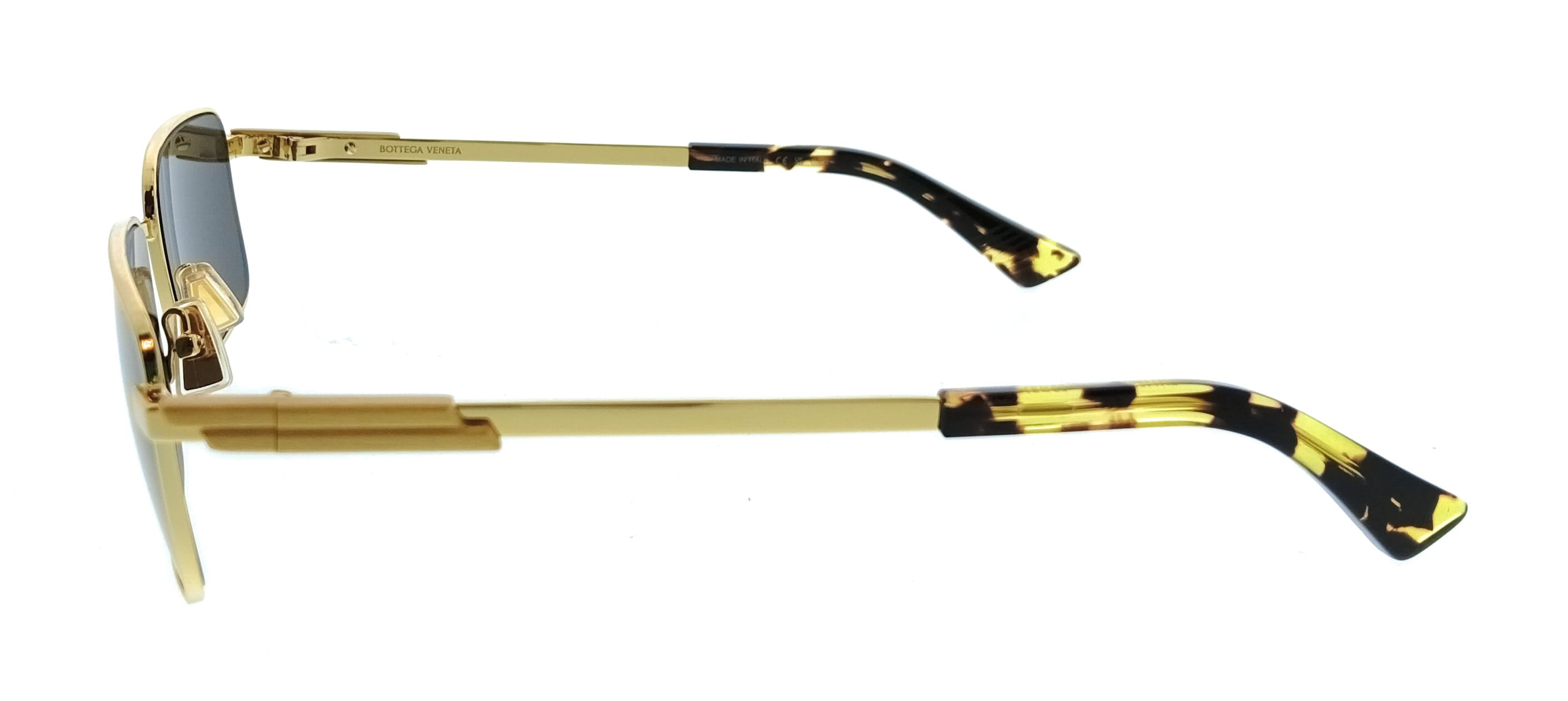 Bottega Veneta BV1469S-001 Rectangle Gold Grey Lens Unisex Sunglasses