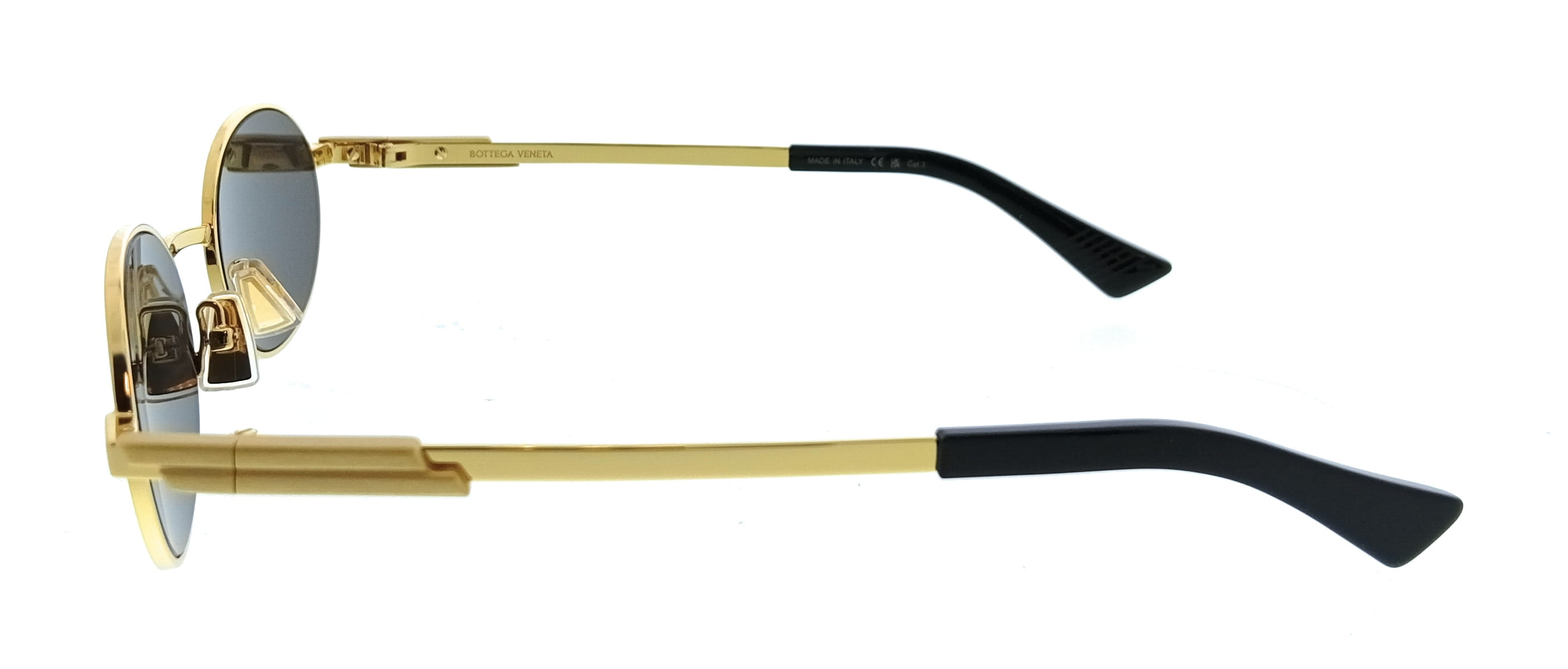 Bottega Veneta BV1470S-001 Gold Oval Slim Metal Unisex Sunglasses