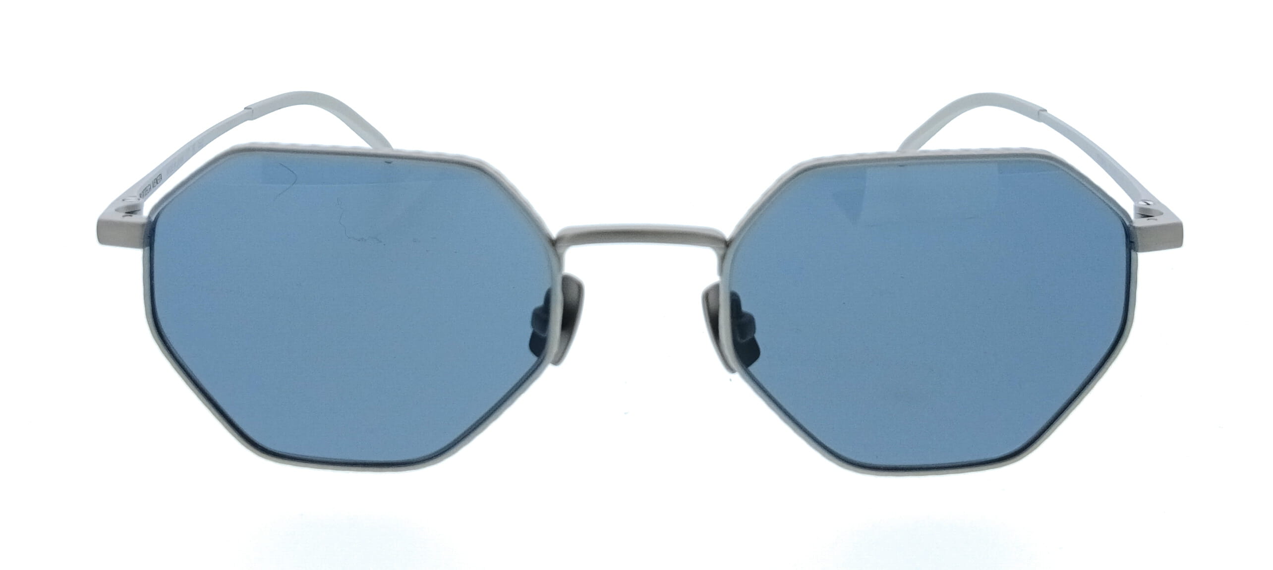 Bottega Veneta Silver Blue Geometric Metal Unisex Sunglasses
