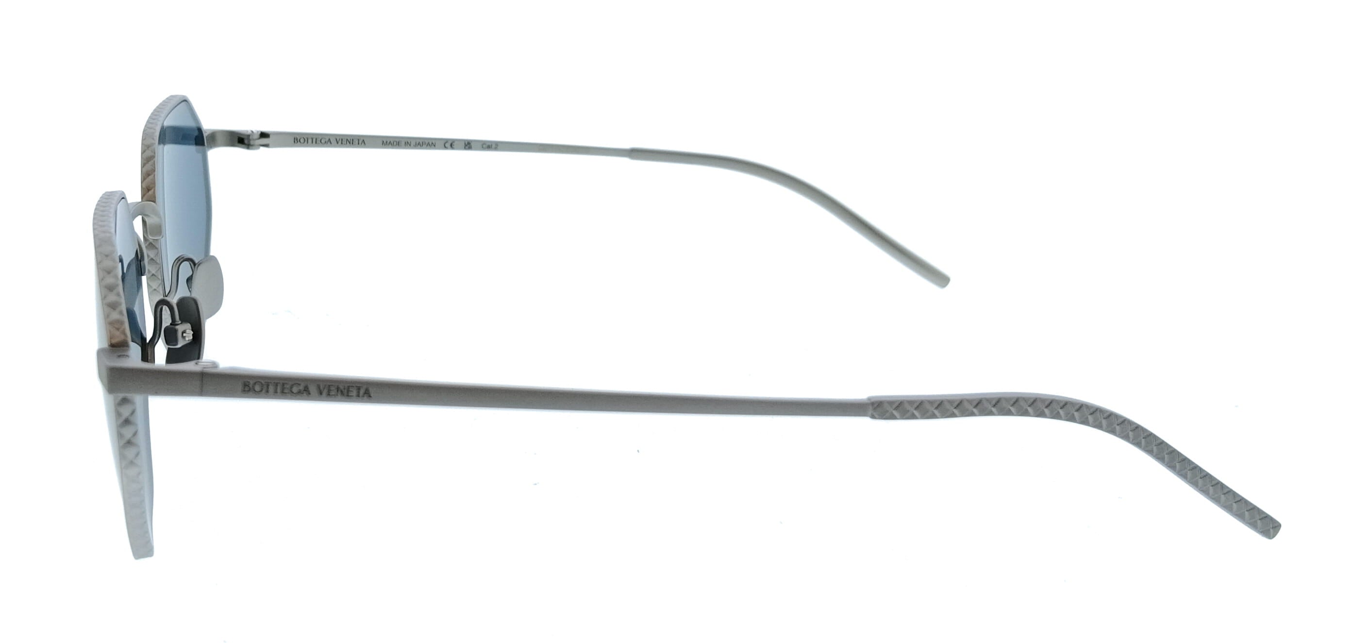 Bottega Veneta Silver Blue Geometric Metal Unisex Sunglasses