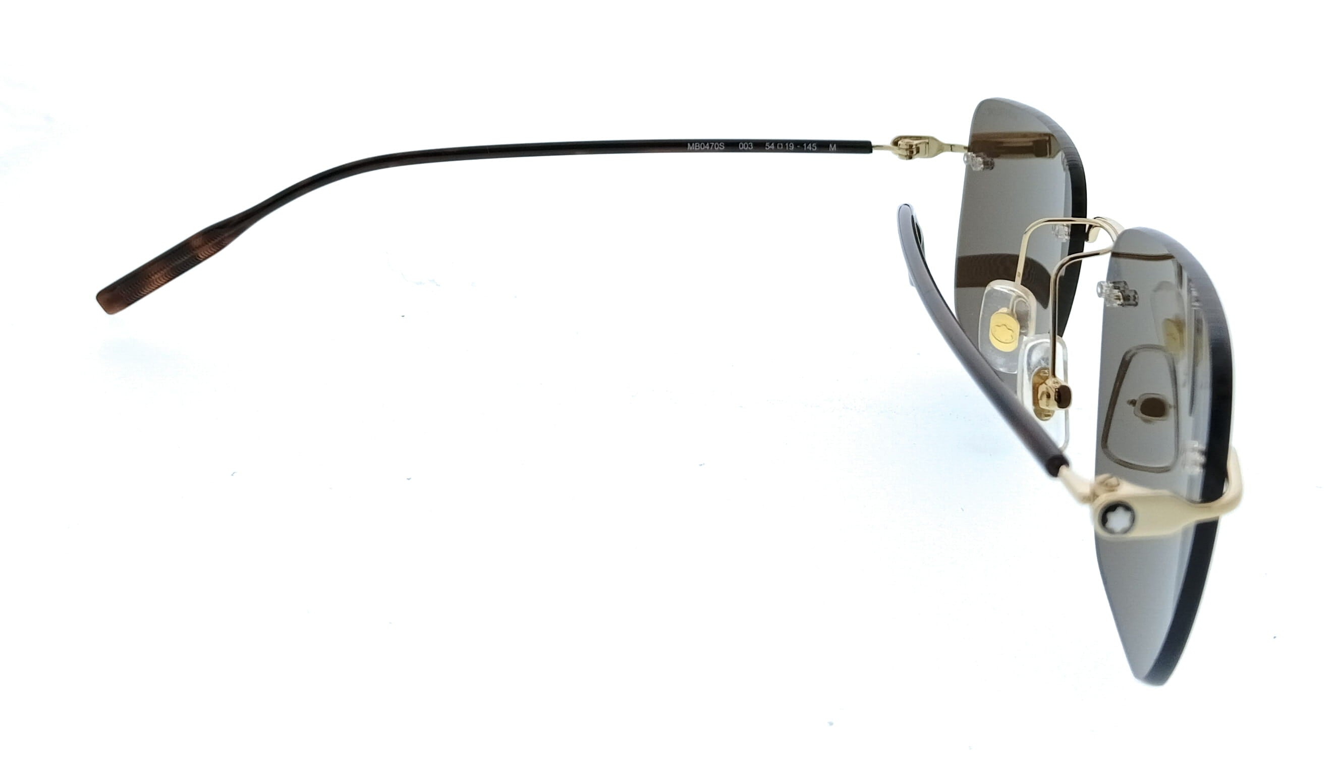 Montblanc MB0470S-003 Gold Brown Rimless Mens Sunglasses