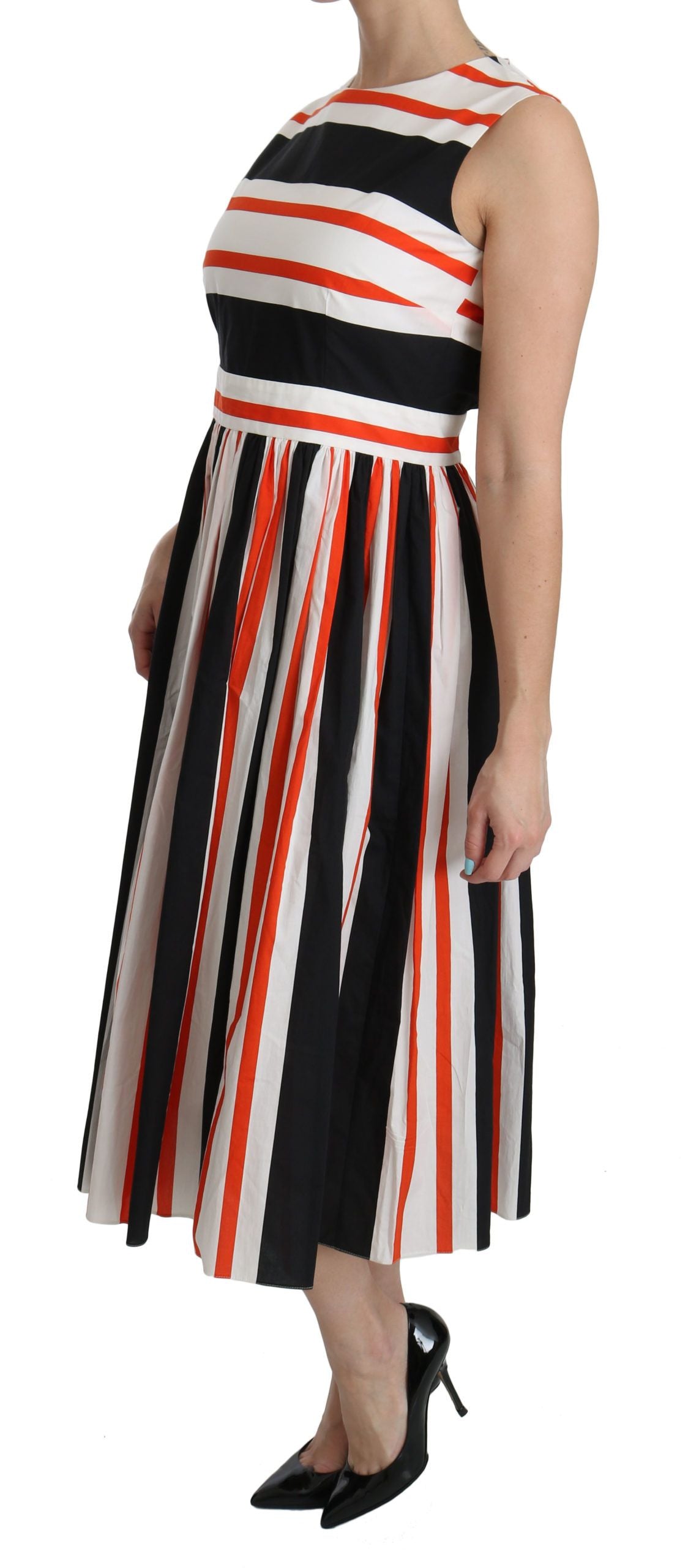 Dolce & Gabbana Multicolor Stripes A-Line Pleated Midi Women's Dress