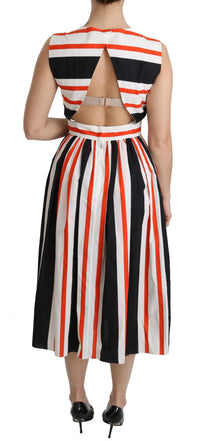 Dolce & Gabbana Multicolor Stripes A-Line Pleated Midi Women's Dress