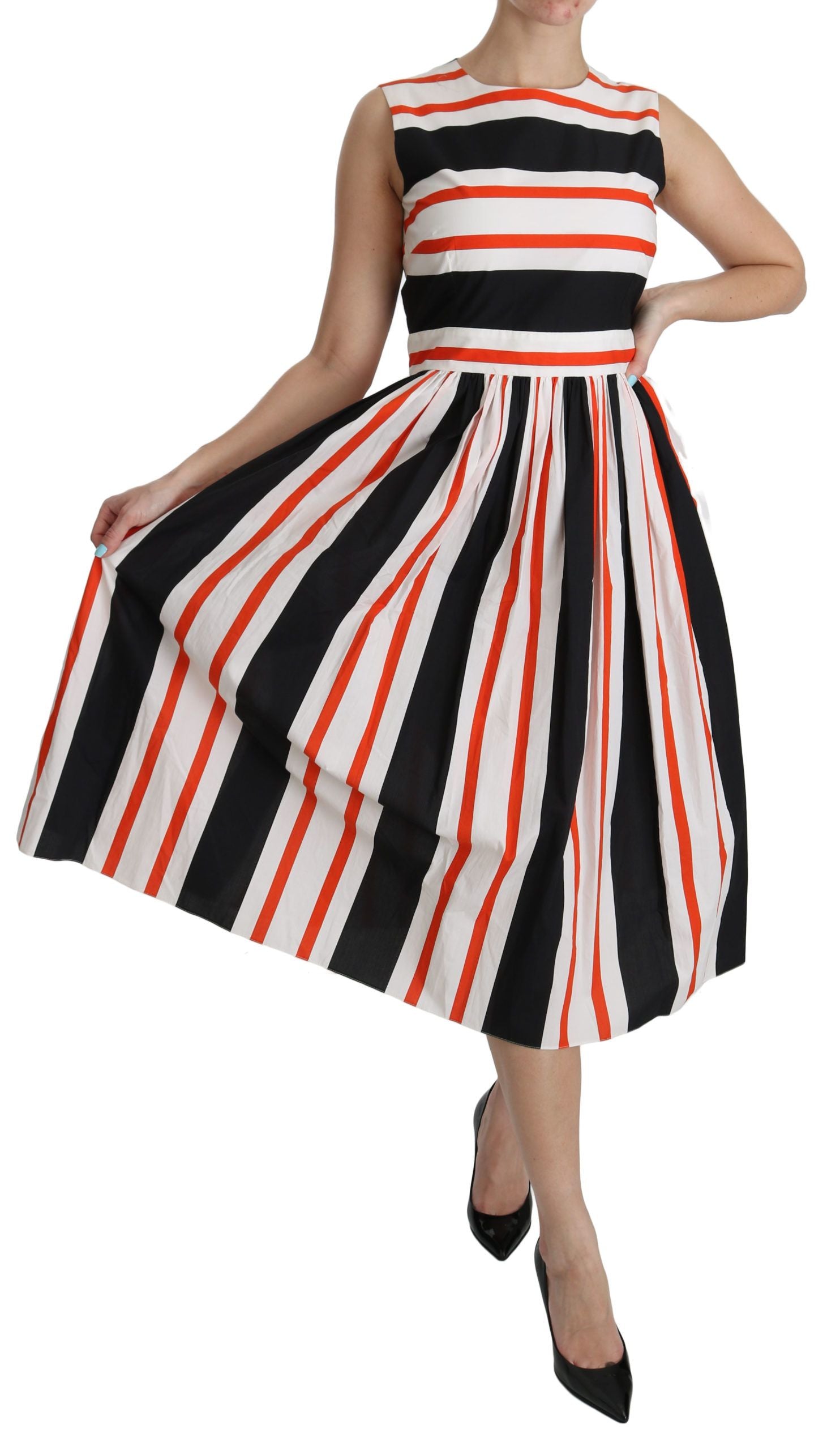 Dolce & Gabbana Multicolor Stripes A-Line Pleated Midi Women's Dress