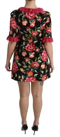 Dolce & Gabbana Floral Pink Lace A-Line Shift Mini Women's Dress