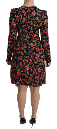 Dolce & Gabbana Black Floral Longsleeve Knee Length Women's Dress