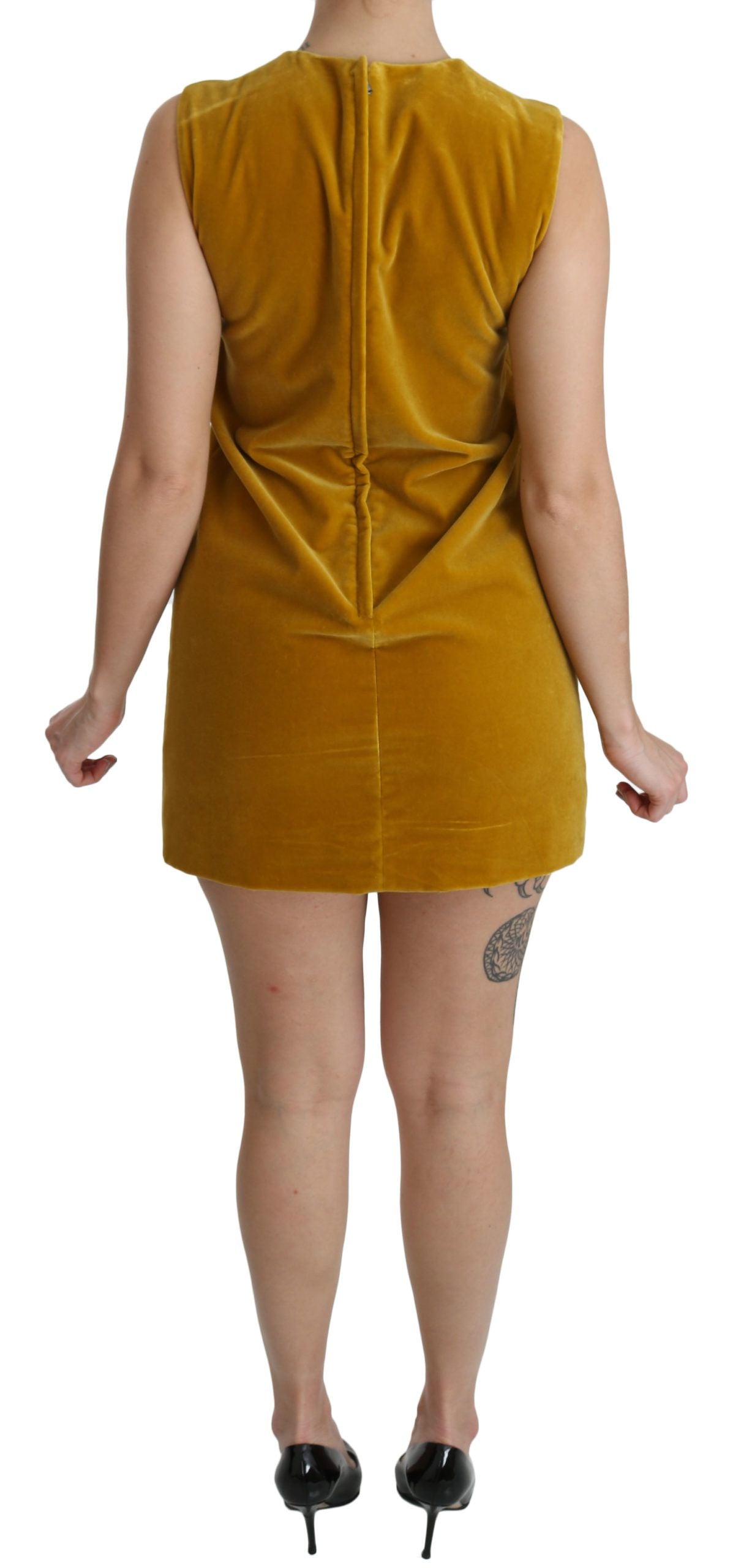 Dolce & Gabbana Mustard Velvet Stretch Shift Mini Women's Dress