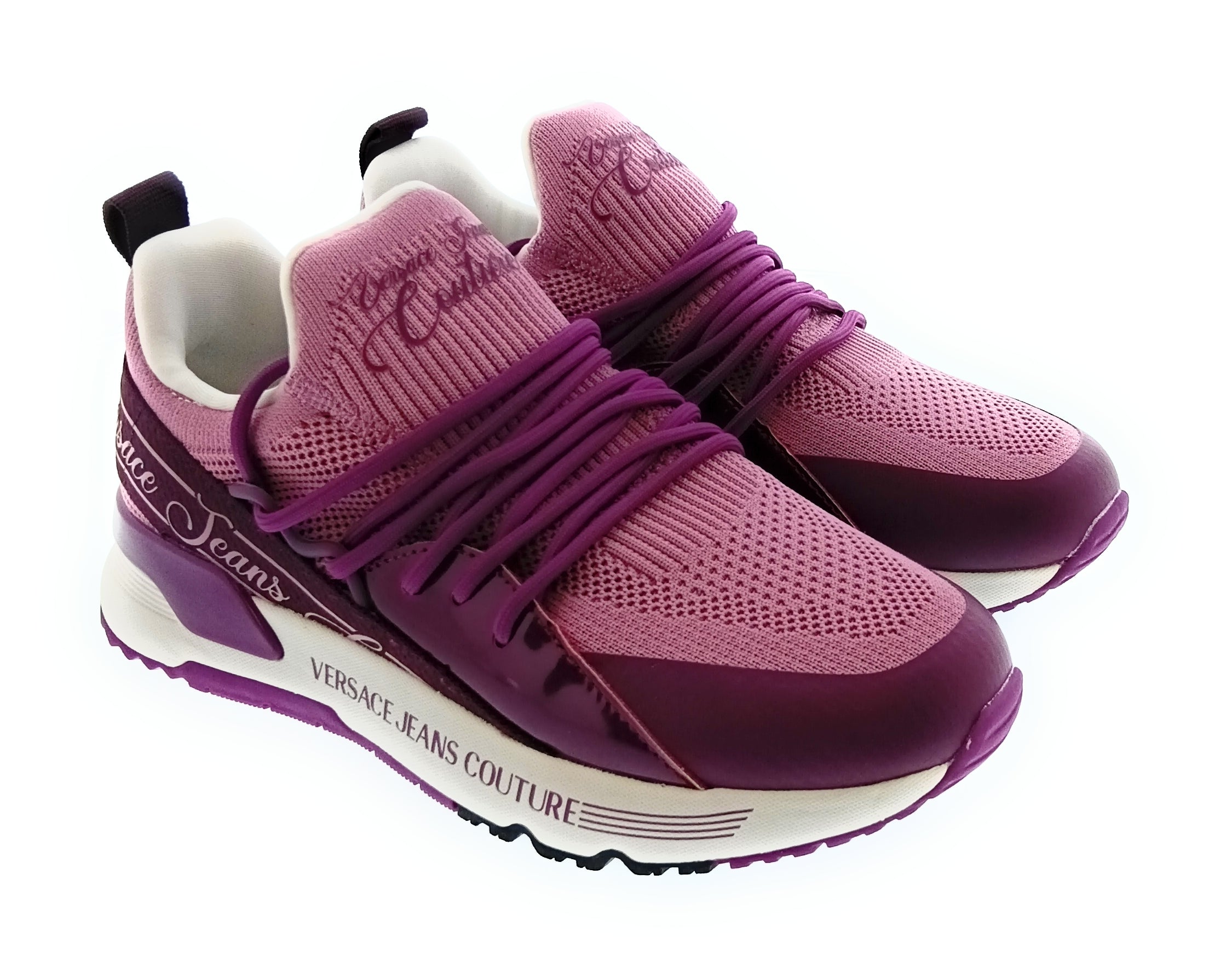 Versace Jeans Couture Women's Pink Knit Lace-Up Sneakers-