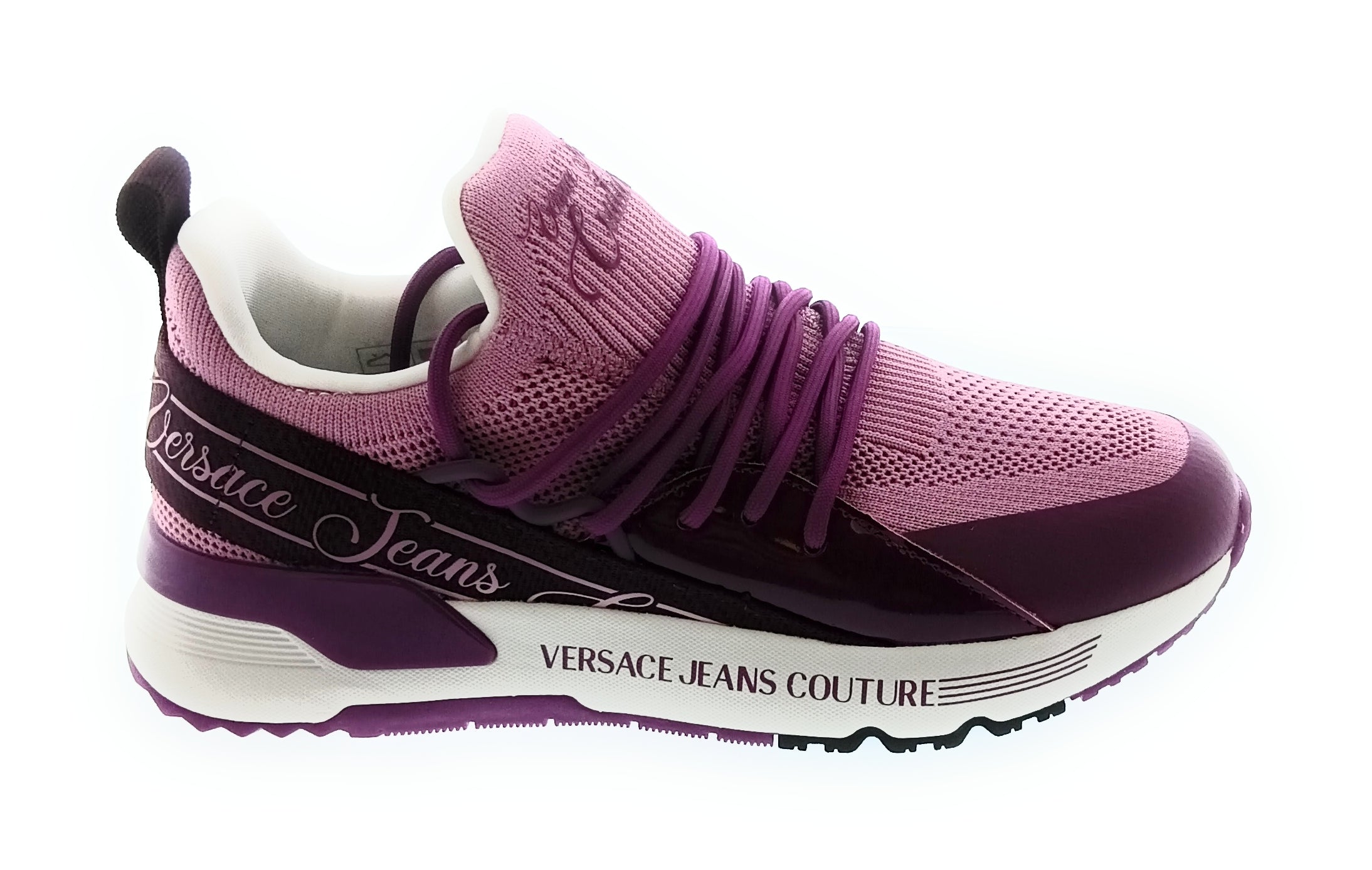 Versace Jeans Couture Women's Pink Knit Lace-Up Sneakers-