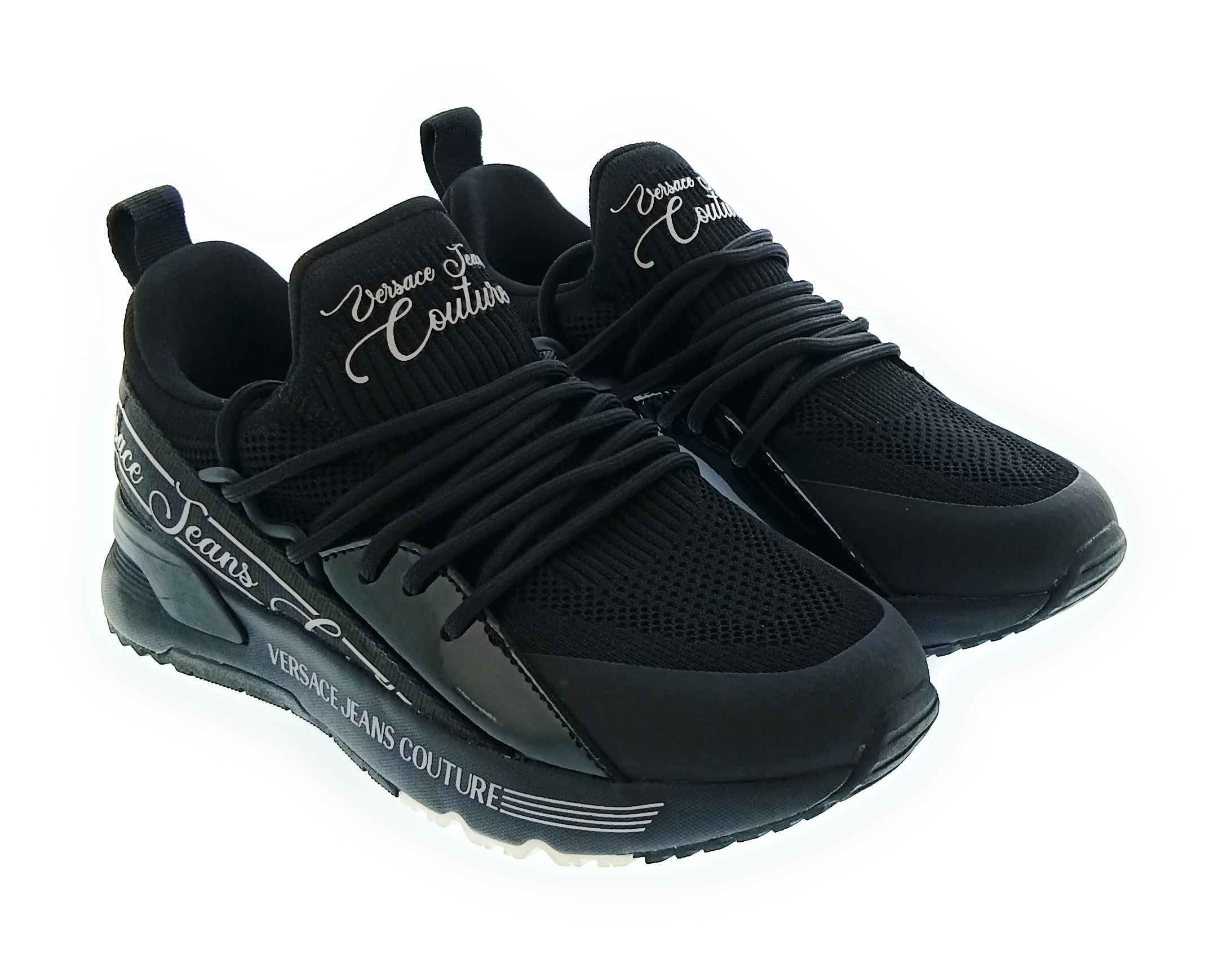 Versace Jeans Couture Women's Black Knit Lace-Up Sneakers-