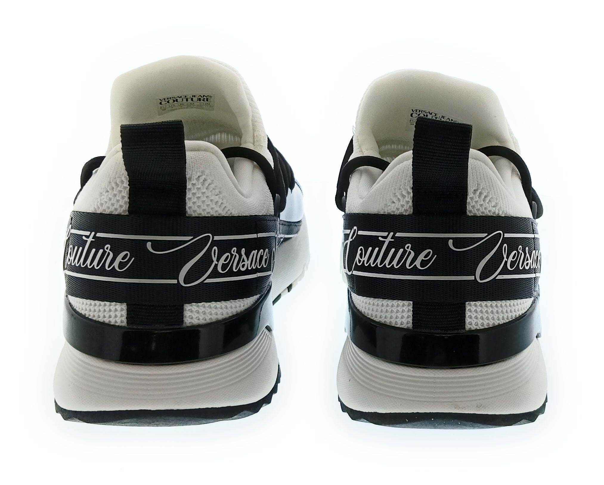 Versace Jeans Couture Women's White Black Knit Lace-Up Sneakers-