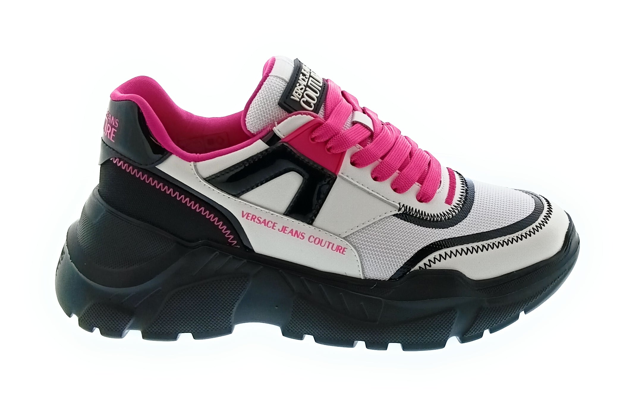 Versace Jeans Couture Women's White Pink and Black Chunky Lace-Up Sneakers-