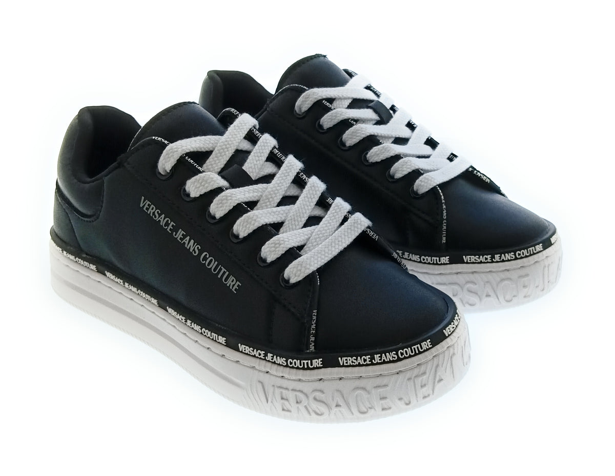 Versace Jeans Couture Women's Black Logo Platform Lace-Up Sneakers-
