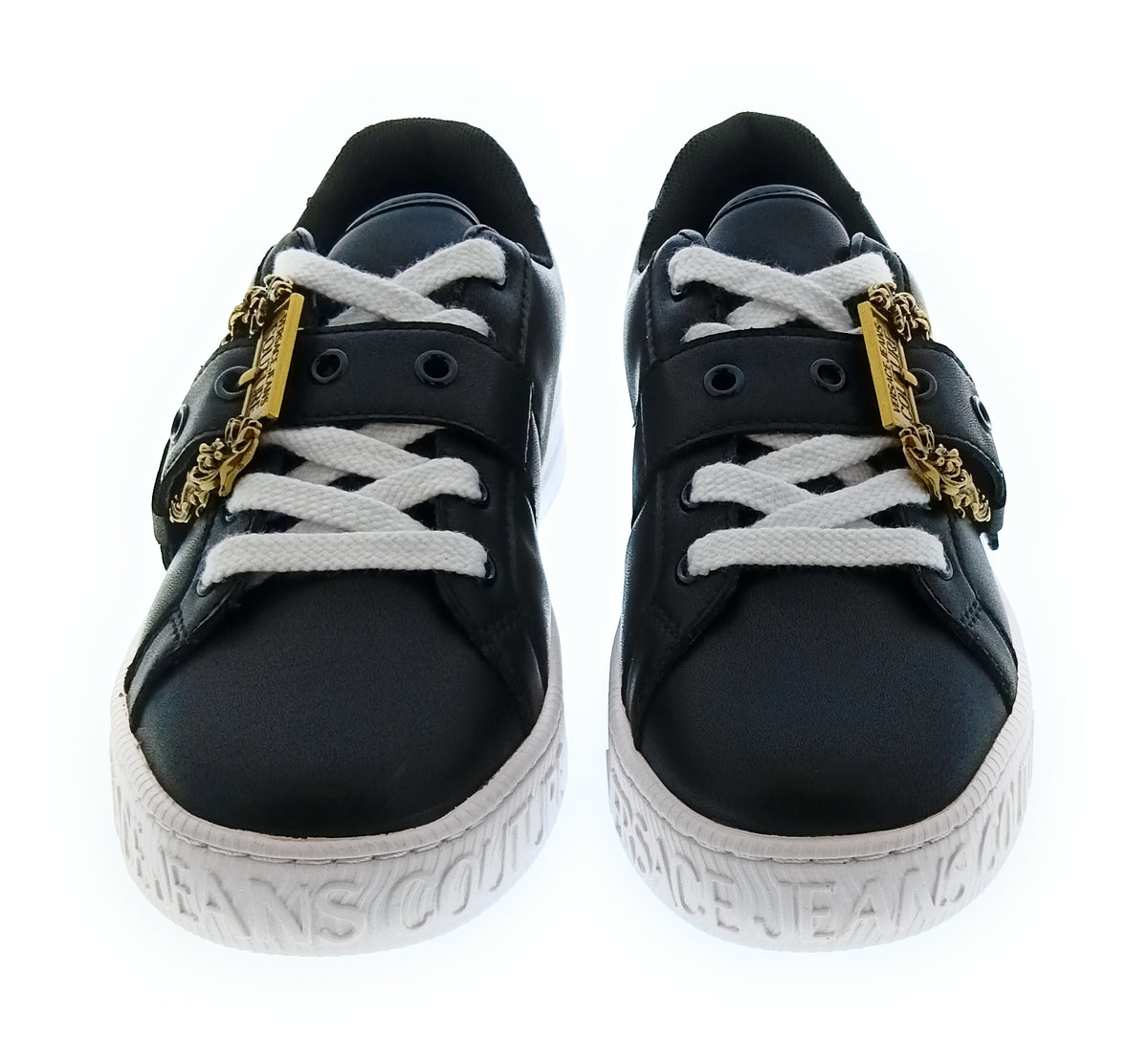 Versace Jeans Couture Women's Black Platform Sneakers with Gold Buckle-