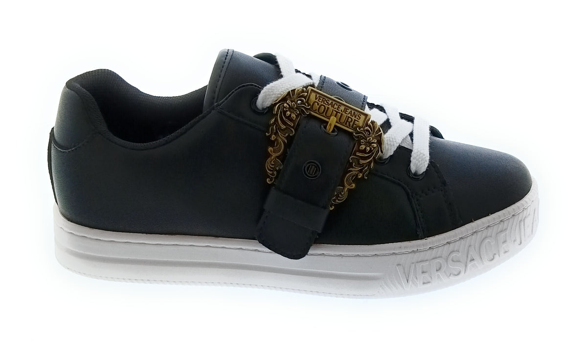 Versace Jeans Couture Women's Black Platform Sneakers with Gold Buckle-