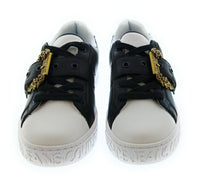 Versace Jeans Couture Women's Black and White Sneakers with Gold Buckle-