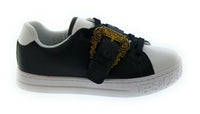 Versace Jeans Couture Women's Black and White Sneakers with Gold Buckle-