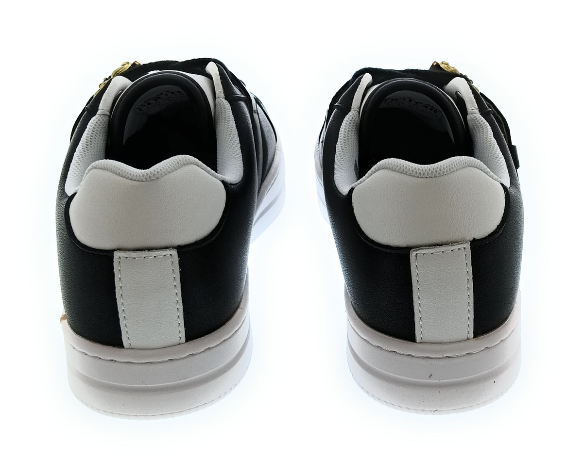 Versace Jeans Couture Women's Black and White Sneakers with Gold Buckle-