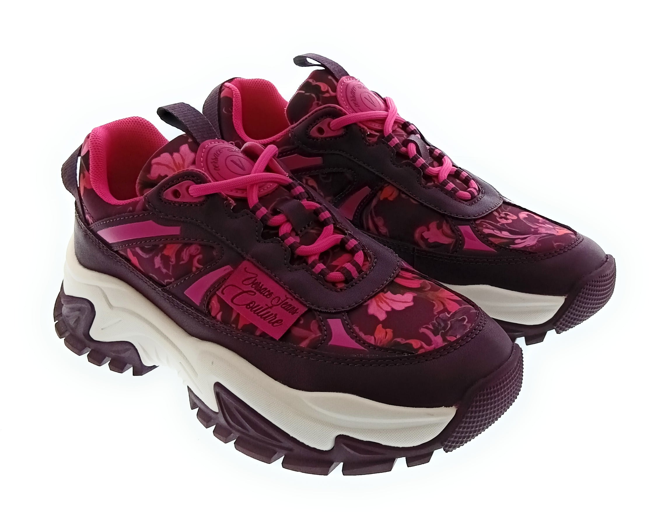 Versace Jeans Couture Women's Burgundy Floral Chunky Lace-Up Sneakers-