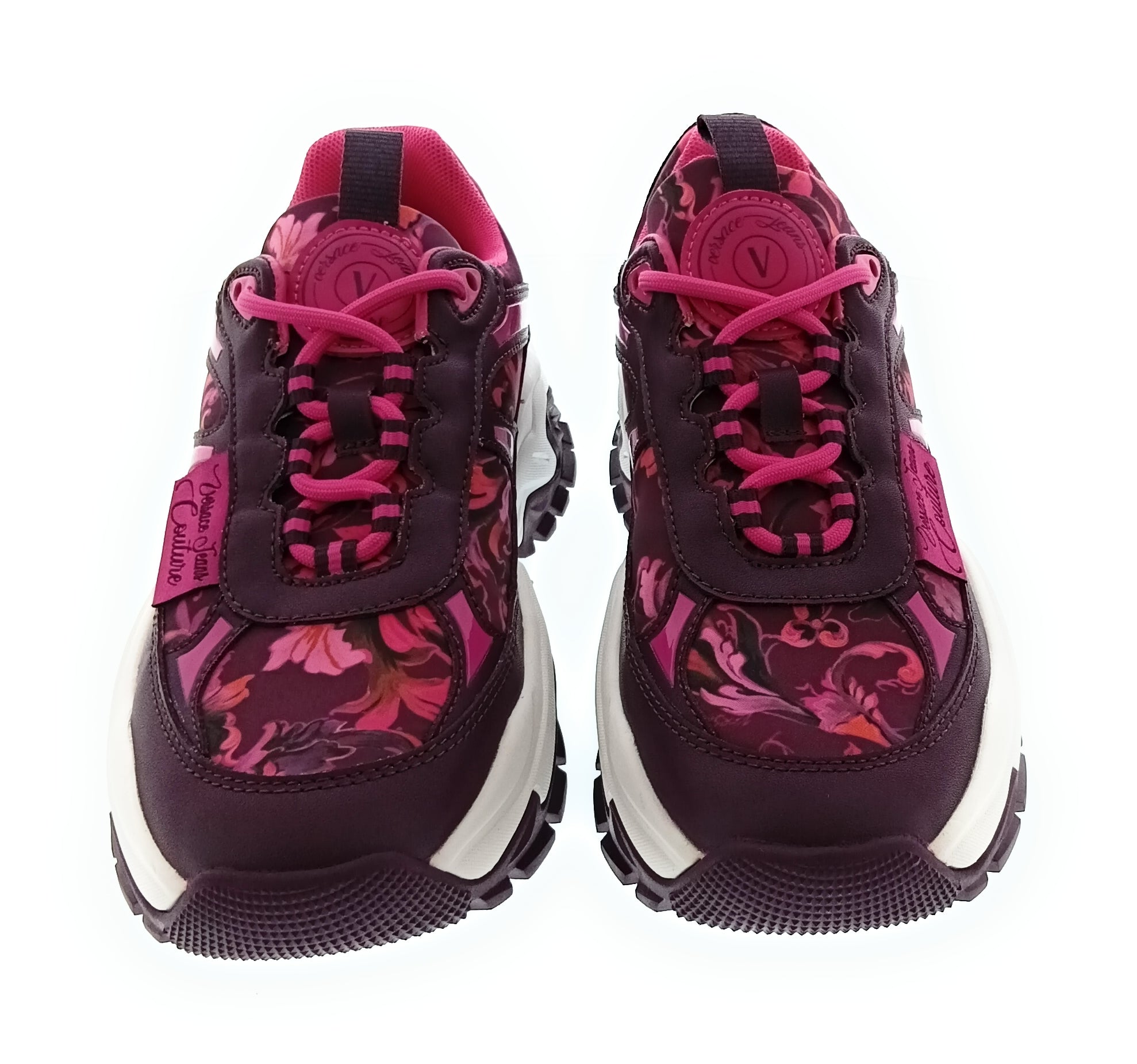 Versace Jeans Couture Women's Burgundy Floral Chunky Lace-Up Sneakers-