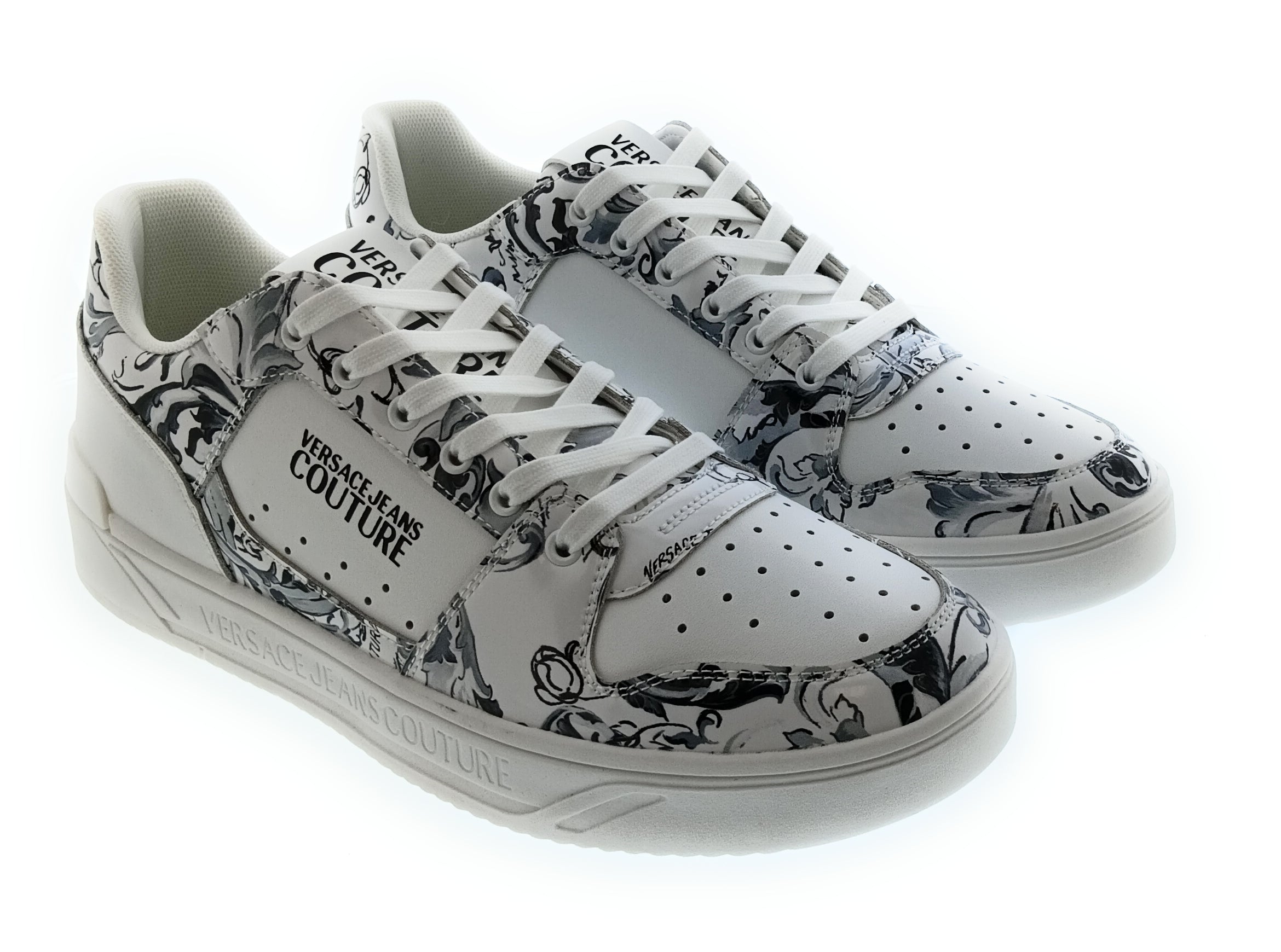 Versace Jeans Couture Versace Jeans Couture White/Grey Mens Baroque Court Sneakers-