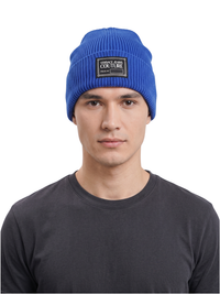 Versace Jeans Couture Men's Royal Blue Ribbed Knit Logo Patch Beanie